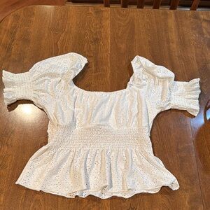URBAN Romantics White Puff Sleeve Peplum Crop Top